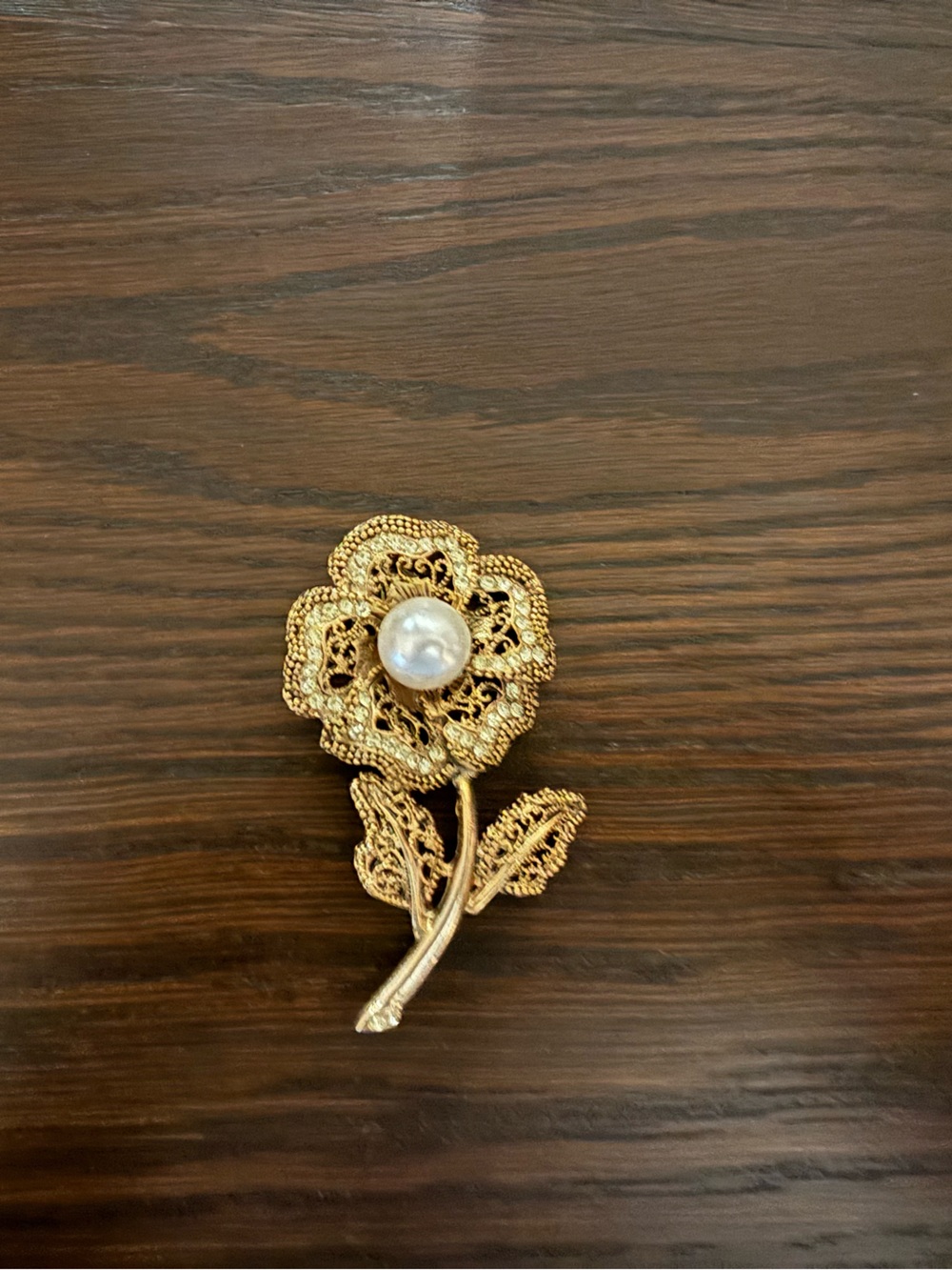 Gold Floral Pearl Center Brooch - Women's Jewelry